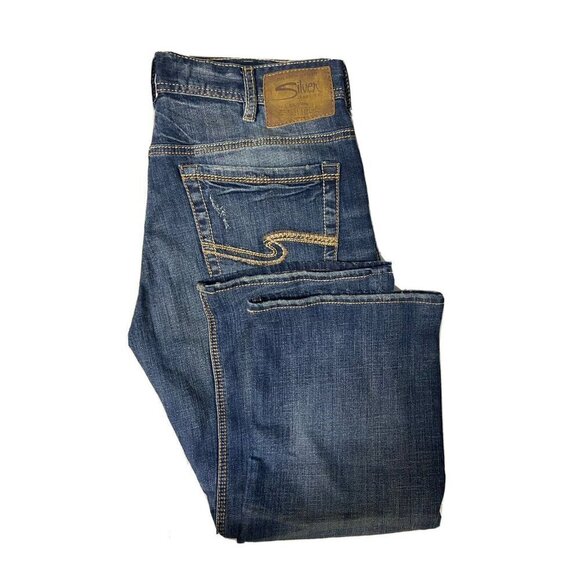 Silver Gordie 34x26 Men Relaxed Straight Denim Jeans Hemmed - Picture 1 of 10